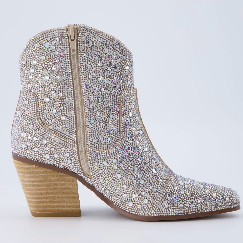 Cato Sparkling Rhinestone Ankle Booties - Cream and Silver